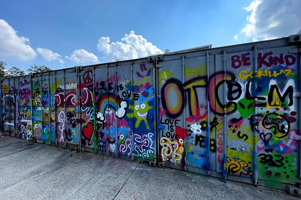 Spray paint art on an OTC shipping crate