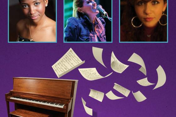 Integriti Reeves, Juliet Lloyd, and Calista Garcia with a piano and sheet music flying in the wind.